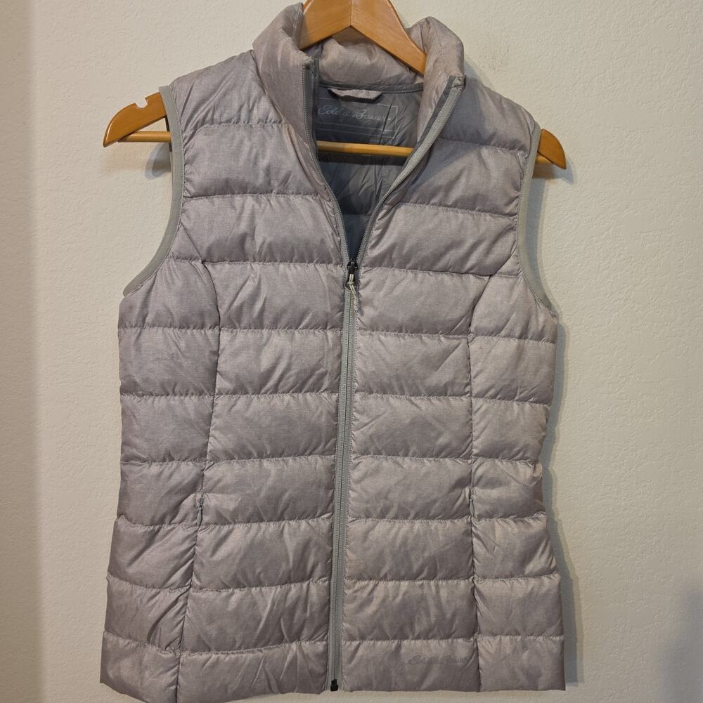 Eddie Bauer Vest Womens XS Gray Down Puffer Quilted Full Zip Outdoor Warm
